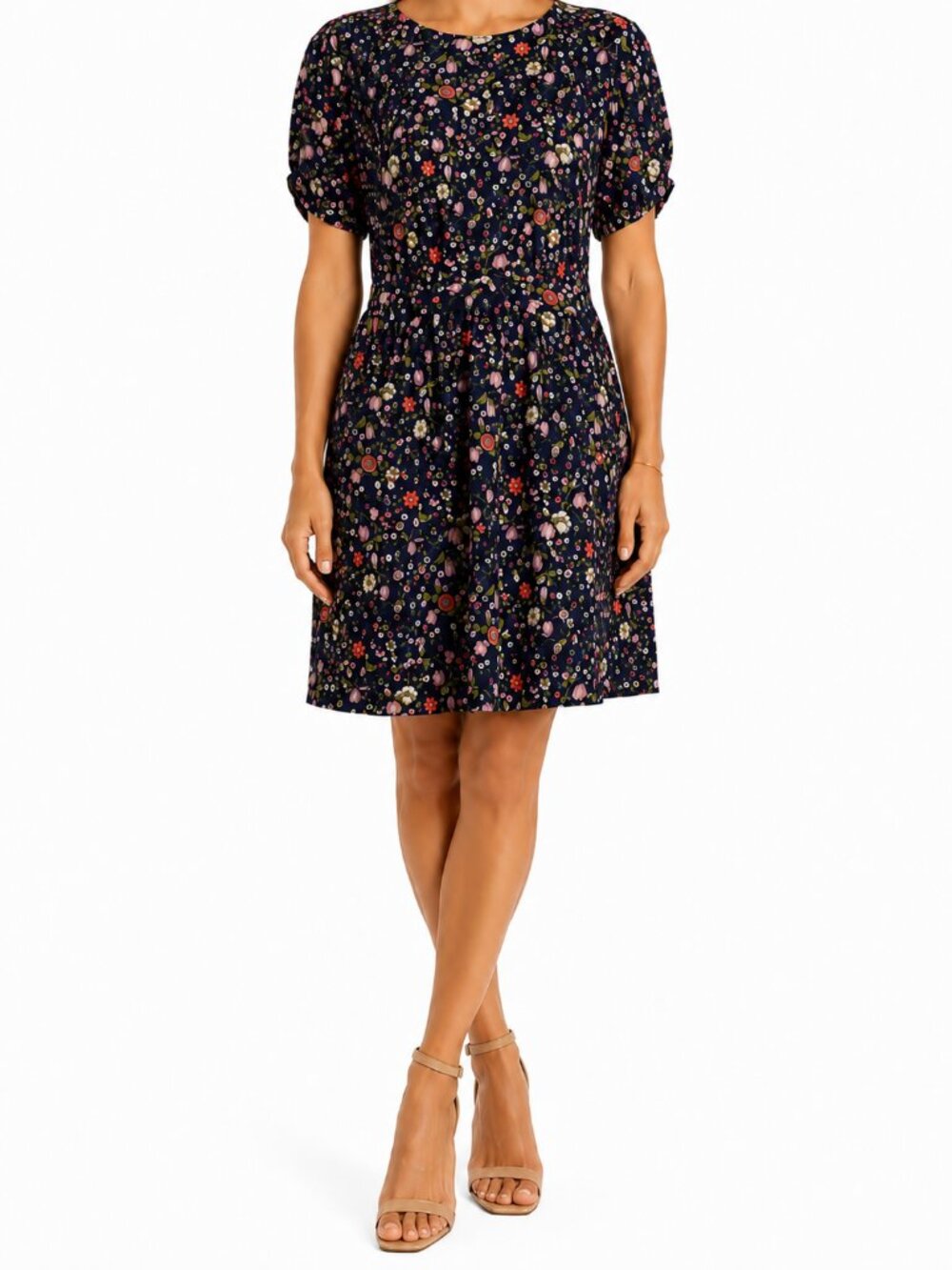 Rebecca Taylor Navy Floral Silk Dress Short Sleeve Size 10